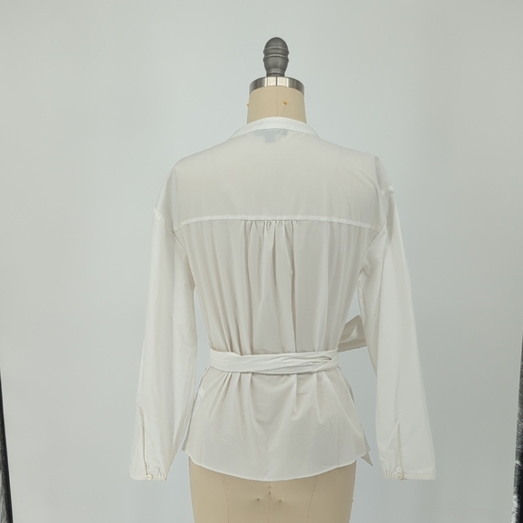 J Crew Poplin Wrapped Top White XS preppy Business casual minimalist office - Picture 2 of 8